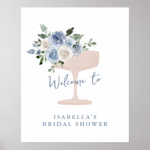Blue Petals Prosecco Garden Brautparty Willkommen Poster