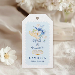 Blue Petals und Prosecco Brautparty Gefallen Geschenkanhänger