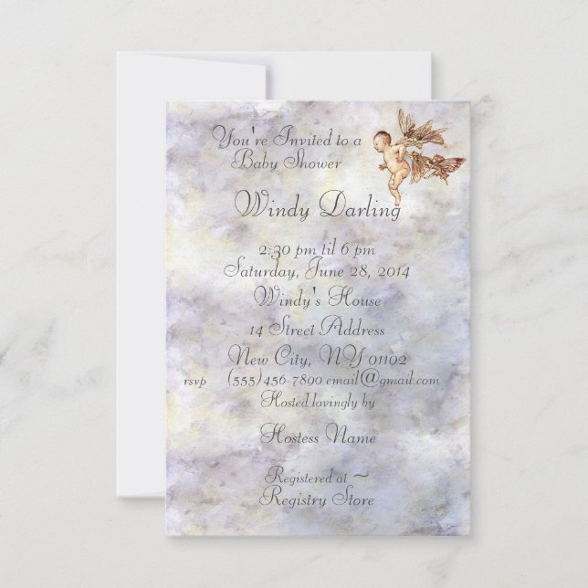 Blue Peter Pan Baby Flies mit Fairies Shower Invi Save The Date (Vorderseite)