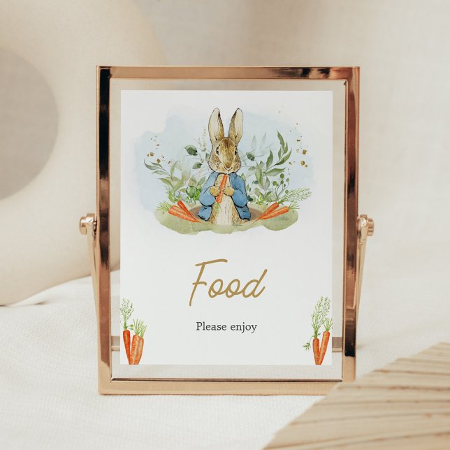 Blue Peter Rabbit Baby Dusche Food Poster (Rustic Boy Peter Rabbit Baby Shower Food Sign)