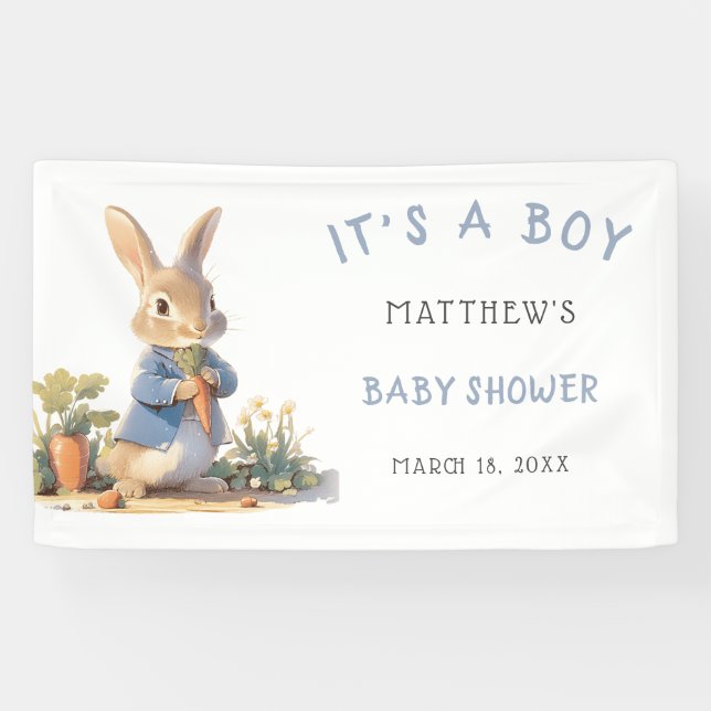 Blue Peter Rabbit Boy Baby Dusche Banner (Horizontal)