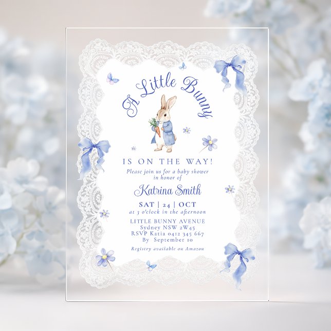 Blue Peter Rabbit Lace Baby Shower Acryleinladungen (Von Creator hochgeladen)
