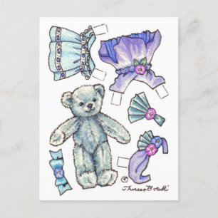 Blue Petunia Teddy Bear Paper Doll niedlich Postka Postkarte