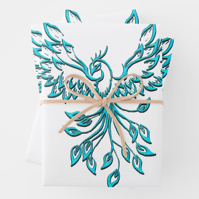 Blue Phoenix Erhöhungen auf Weiß Geschenkpapier Set (Beispiel)
