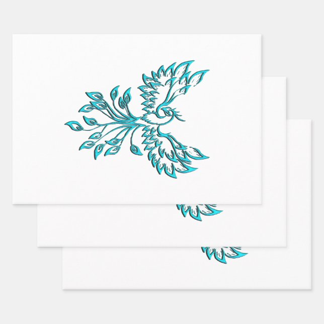 Blue Phoenix Erhöhungen auf Weiß Geschenkpapier Set (Set)