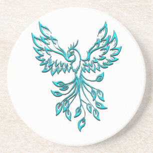 Blue Phoenix Erhöhungen auf Weiß Getränkeuntersetzer