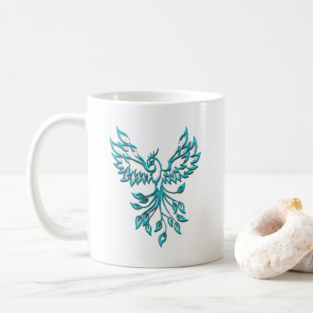 Blue Phoenix Erhöhungen auf Weiß Kaffeetasse (Mit Donut)