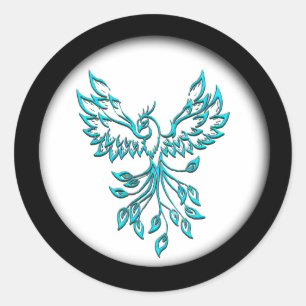 Blue Phoenix Erhöhungen auf Weiß Runder Aufkleber
