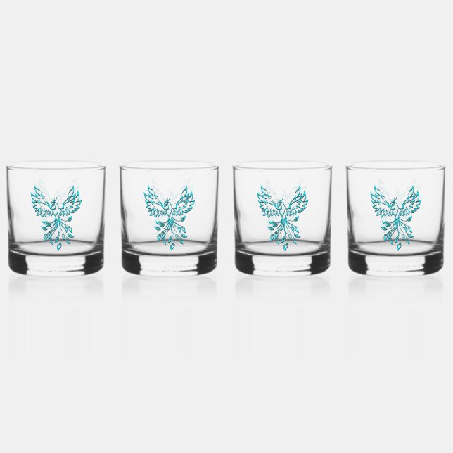 Blue Phoenix Erhöhungen auf Weiß Whiskyglas (Vorderseite)