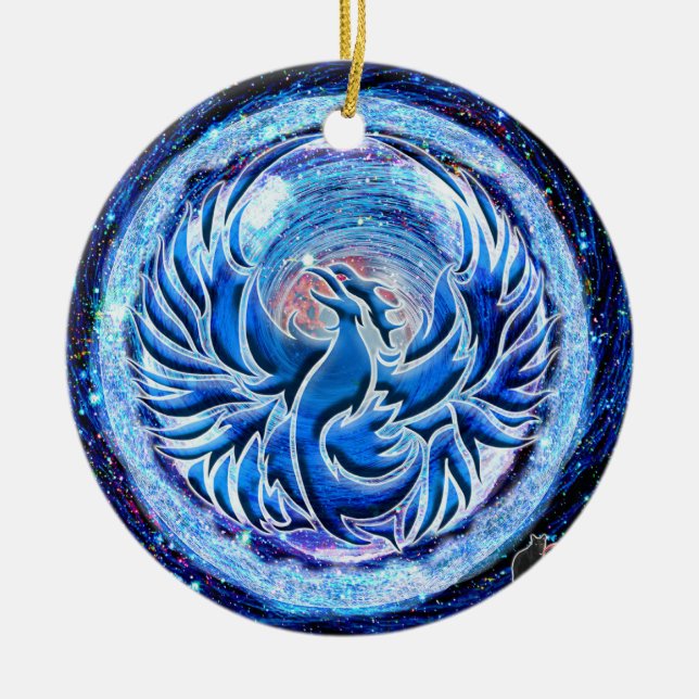 Blue Phoenix Keramik Ornament (Vorne)