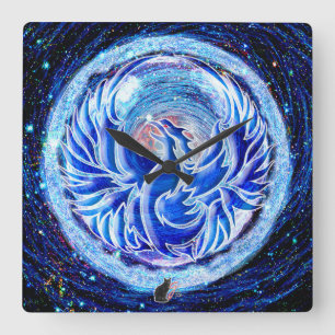 Blue Phoenix Quadratische Wanduhr