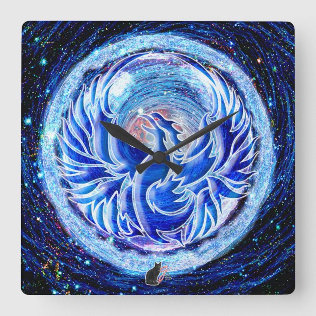 Blue Phoenix Quadratische Wanduhr (Vorderseite)