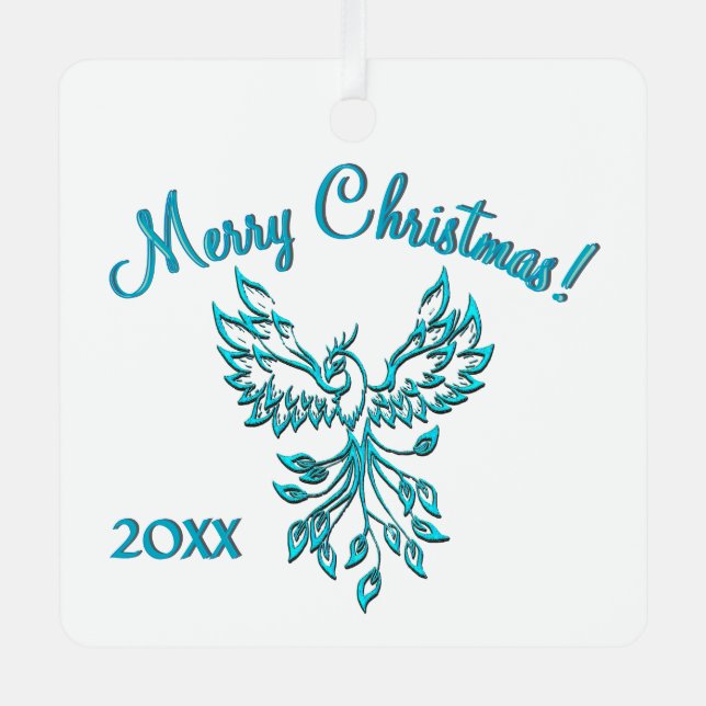 Blue Phoenix steigt auf weißem Weihnachtsjahr Ornament Aus Metall (Vorderseite)