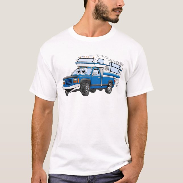 Blue Pick Up Camper Cartoon T-Shirt (Vorderseite)
