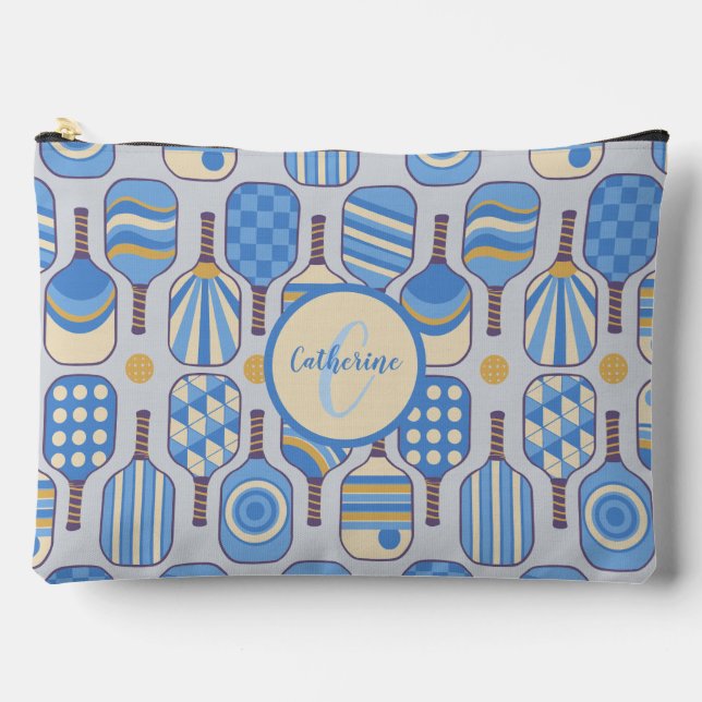 Blue Pickleball Paddle mit Monogramm Zubehörtasche (Vorderseite)