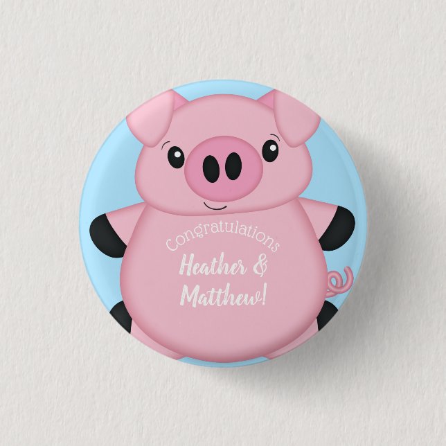 Blue Pig Baby Dusche Button (Vorderseite)