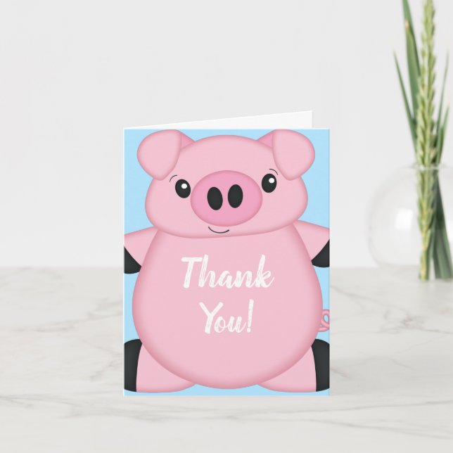 Blue Pig Baby Dusche Dankeskarte (Vorderseite)