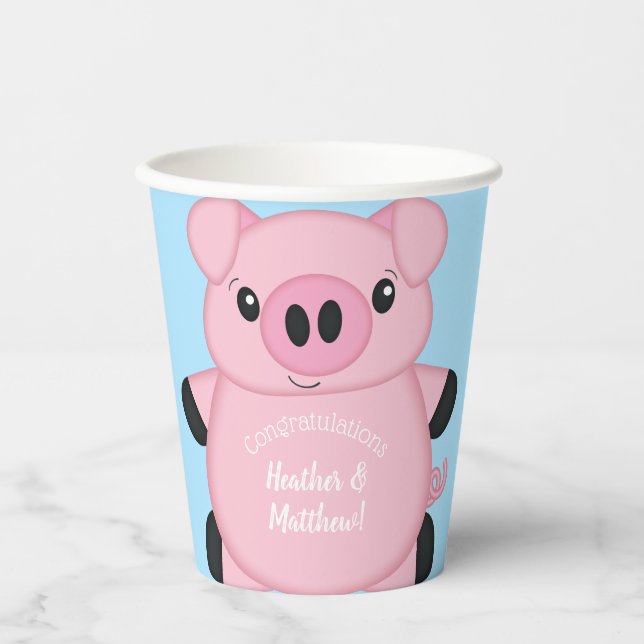Blue Pig Baby Dusche Pappbecher (Vorderseite)