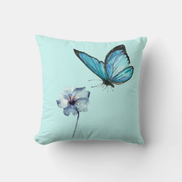 Blue Pillow with Butterfly and Blue Flower Kissen