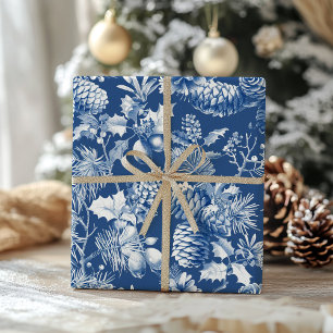 Blue Pine Cones und Branches Weihnachtsmuseum Geschenkpapier