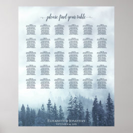 Blue Pine Forest 30 Table Wedding Seating Chart Poster