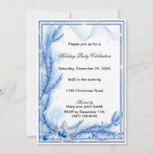 Blue Pine Holly Christmas Party Einladung