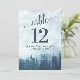 Blue Pine Trees Wedding Tischnummer Card Groß