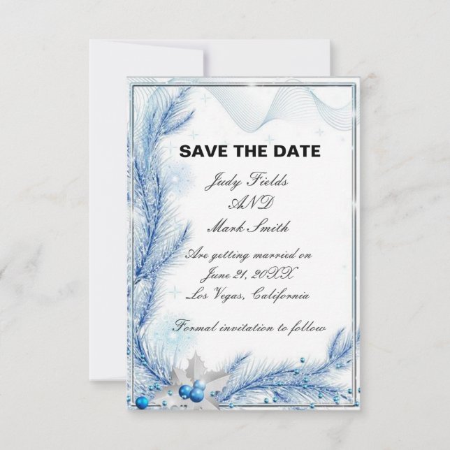 Blue Pine Winter Christmas Save the Date Card (Vorderseite)
