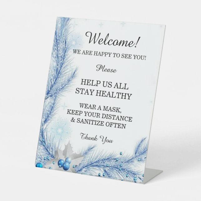 Blue Pine Winter Weihnachten Hochzeit Sicherheit Sockelschild (Vorderseite)