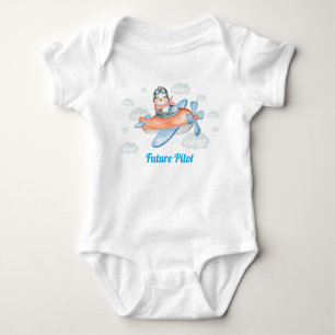 Blue Pinguin Animal Airplane Pilot Baby Bodysuit Baby Strampler