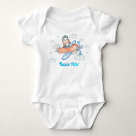 Blue Pinguin Animal Airplane Pilot Baby Bodysuit Strampler