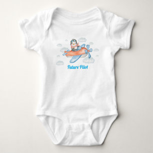Blue Pinguin Animal Airplane Pilot Baby Bodysuit Strampler