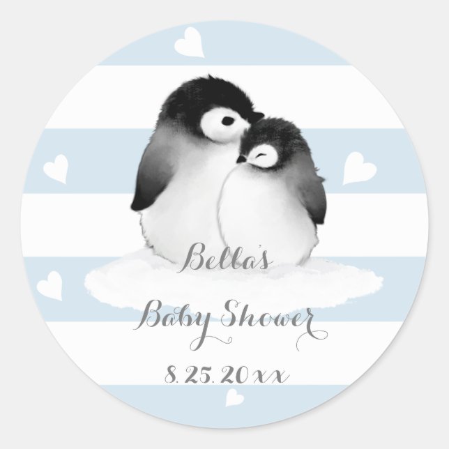 Blue Pinguin Baby Shower Stickers (Vorderseite)