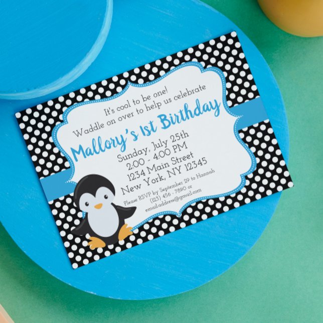 Blue Pinguin Birthday Einladung (Von Creator hochgeladen)