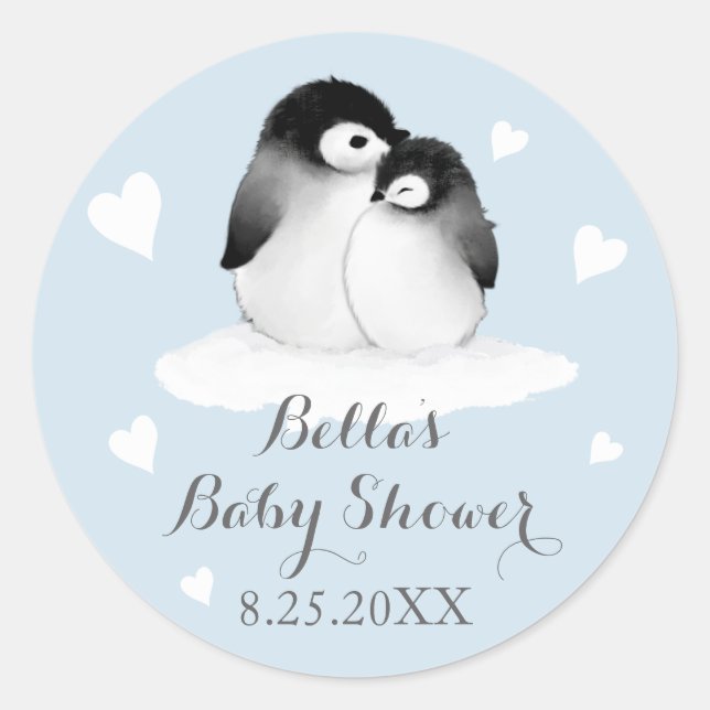 Blue Pinguins Baby Shower Stickers (Vorderseite)