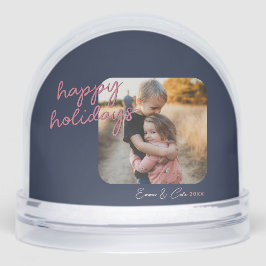 Blue Pink 1-Photo Happy Holidays Script Schneekugeln