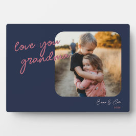 Blue Pink 1-Photo Love You Custom Script Photo Fotoplatte