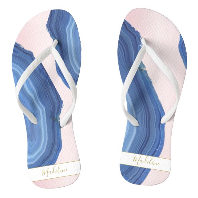 Blue Pink Agate Jewel Elegante Modernes Personal Flip Flops (Fußbett)