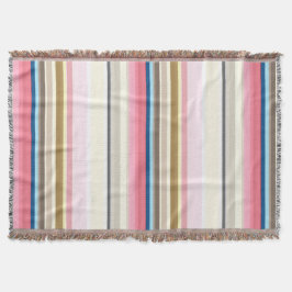 Blue, pink, almond and coffee stripes decke