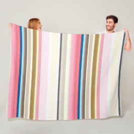 Blue, pink, almond and coffee stripes fleecedecke