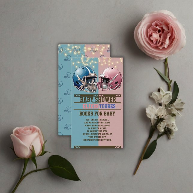 Blue & Pink American Football Helmet Baby Dusche Begleitkarte (Von Creator hochgeladen)