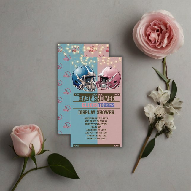 Blue & Pink American Football Helmet Baby Dusche Begleitkarte (Von Creator hochgeladen)