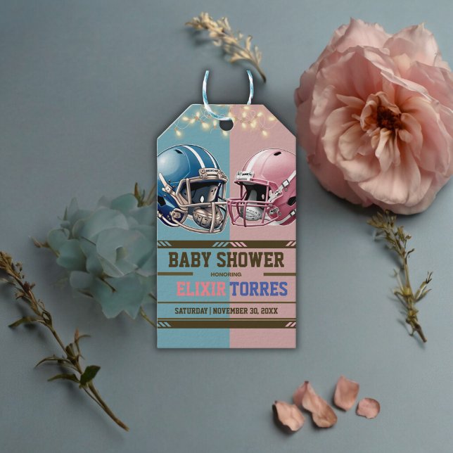 Blue & Pink American Football Helmet Baby Dusche Geschenkanhänger (Von Creator hochgeladen)