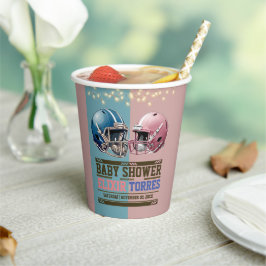 Blue & Pink American Football Helmet Baby Dusche Pappbecher