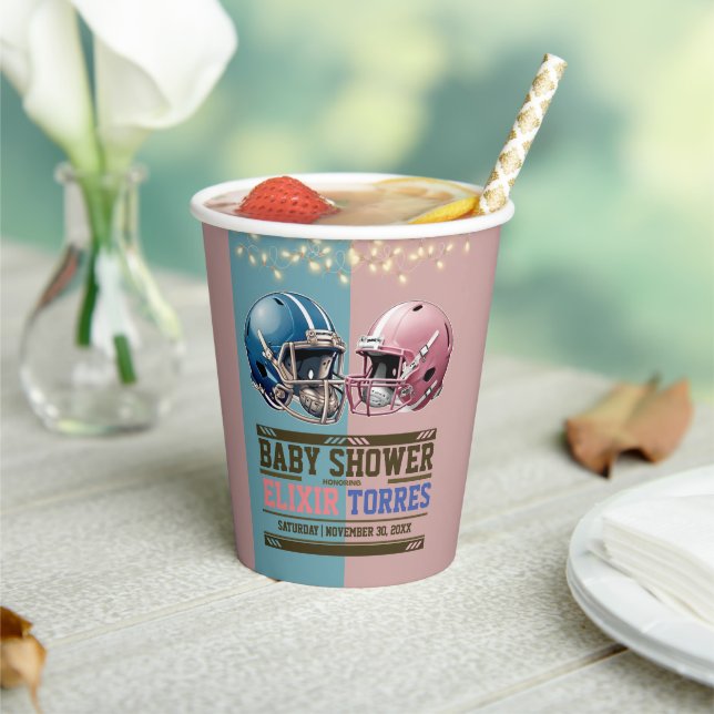 Blue & Pink American Football Helmet Baby Dusche Pappbecher (In Situ)