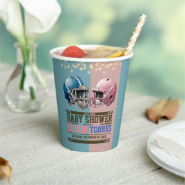 Blue & Pink American Football Helmet Baby Dusche Pappbecher