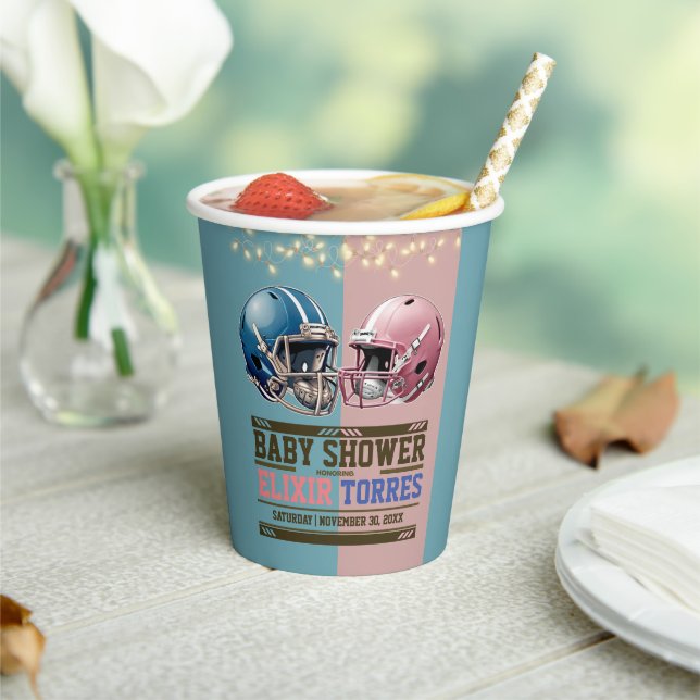 Blue & Pink American Football Helmet Baby Dusche Pappbecher (In Situ)