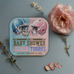 Blue & Pink American Football Helmet Baby Dusche Pappteller