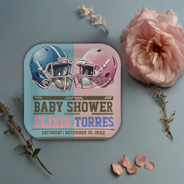 Blue & Pink American Football Helmet Baby Dusche Pappteller (Von Creator hochgeladen)