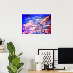 Blue Pink and Grau Abstrakt Art Poster